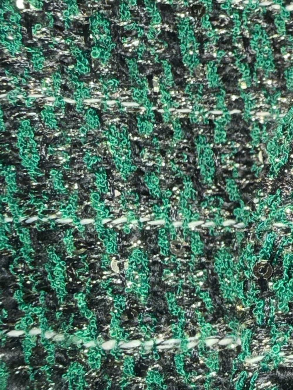 Boston Proper Size 10 Emerald Green Tweed Chain Detail Sequin Jacket Blazer - Picture 15 of 15